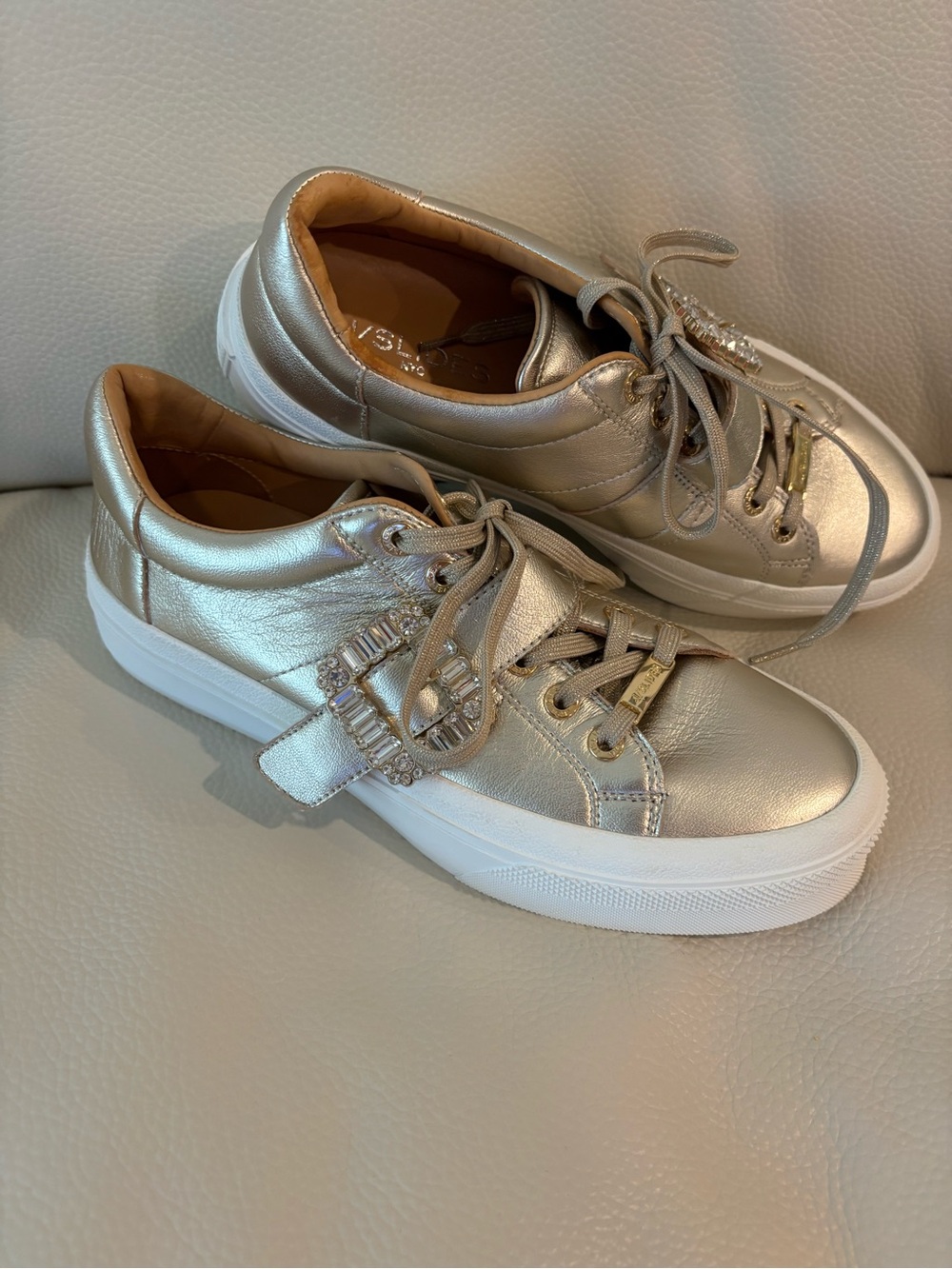 Women’s Metallic Gold Platform Sneakers with Embellished Buckle